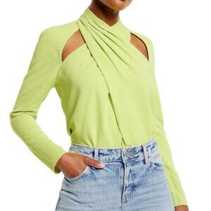 Express Women's Lime Green Yellow Chartreuse Cut Out Long Sleeve Blouse Top Sm